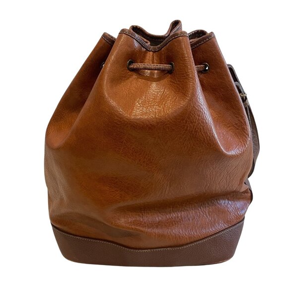 Carlo Rino Distressed Leather Tote Shoulder Bag Drawstring Close Brown - Picture 2 of 9